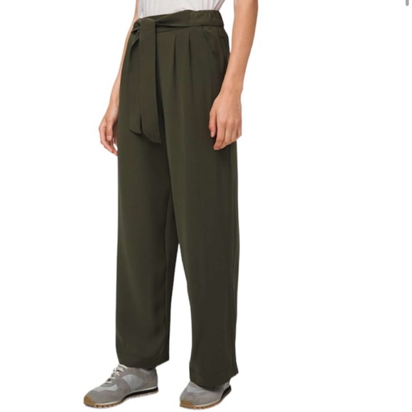 Lululemon Noir Pants Dark Olive Tie Waist Wide Leg High Rise - Picture 1 of 12